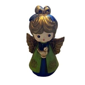 Vintage Holt Howard Ceramic Angel Decor Mid Century Bird Gold Green Blue